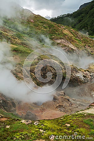 Eruption Bolshoy Big Geyser in Valley of Geysers. Stock Photo