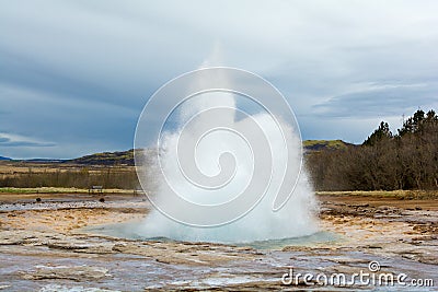 Eruption of Strokkur Geyser in Iceland Stock Photo