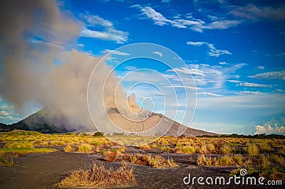 Eruption of Tavurvur volcano, Rabaul, New Britain island, Papua New Guinea Stock Photo