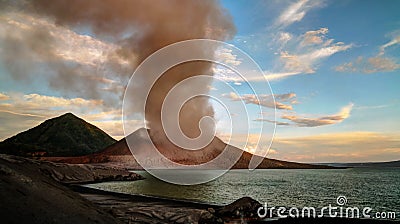 Eruption of Tavurvur volcano, Rabaul, New Britain island, PNG Stock Photo