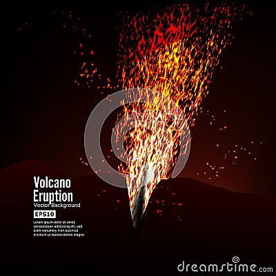 Eruption Volcano Vector. Thunderstorm Sparks. Big And Heavy Explosion From The Mountain. Spewing Glowing Red Hot Lava. Vector Illustration