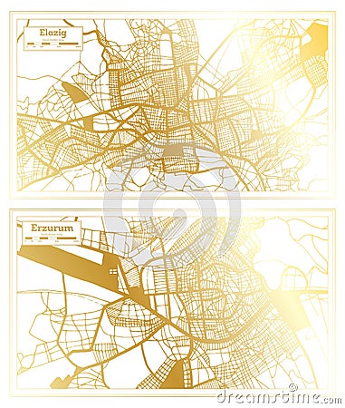 Erzurum and Elazig Turkey City Map Set Stock Photo