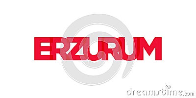 Erzurum in the Turkey emblem. The design features a geometric style, vector illustration with bold typography in a modern font. Vector Illustration