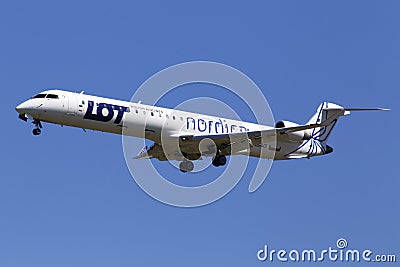 ES-ACI Nordica Bombardier CRJ-900ER CL-600-2D24 aircraft on the blue sky background Editorial Stock Photo