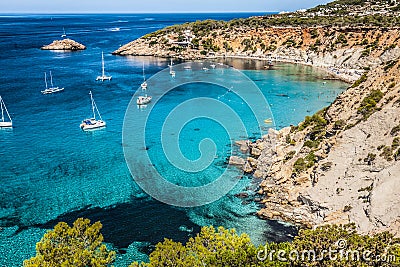 Es vedra island of Ibiza Cala d Hort in Balearic islands Stock Photo