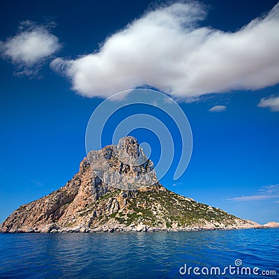 Es Vedra island of Ibiza close view from boat Stock Photo