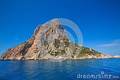 Es Vedra island of Ibiza close view from boat Stock Photo