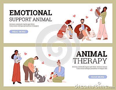 ESA emotional support animal and pet therapy flyers, flat vector illustration. Vector Illustration