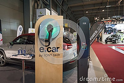ESALON, clean mobility trade faire is underway in Prague. Captured ecar charging stations by czech producer IONT tech Editorial Stock Photo