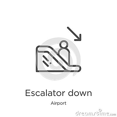escalator down icon vector from airport collection. Thin line escalator down outline icon vector illustration. Outline, thin line Vector Illustration