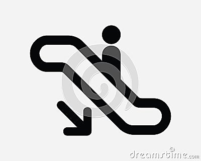 Escalator Going Down Icon Downwards Arrow Bottom Point Pointer Moving Stairs Stair Step Staircase Shape Sign Symbol EPS Vector Vector Illustration