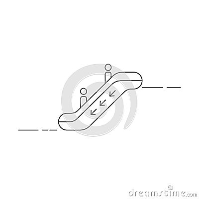 Escalator going down Information signal linear icon with arrow. Stock vector illustration isolated on white background Cartoon Illustration