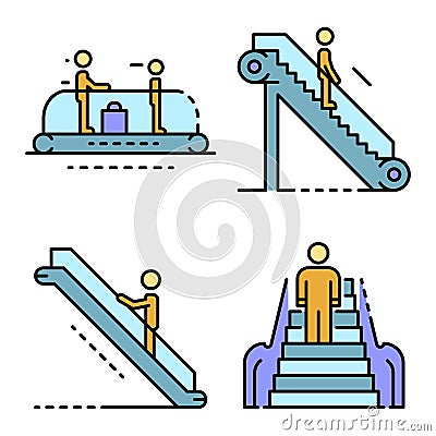 Escalator icon set line color vector Vector Illustration