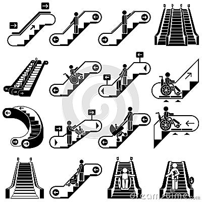 Escalator icon set, simple style Vector Illustration