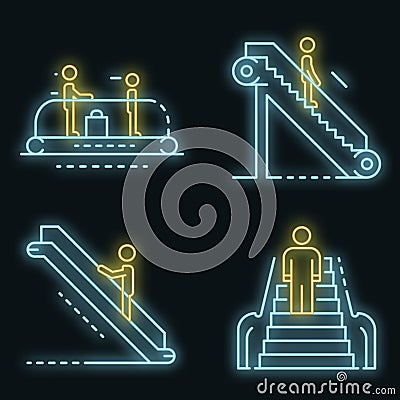 Escalator icon set vector neon Vector Illustration