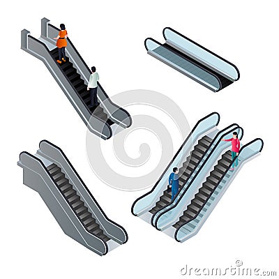 Escalator icons set, isometric style Vector Illustration