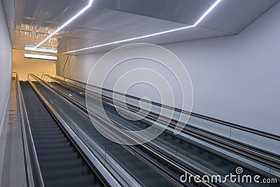 3 escalator lines in modern building Stock Photo