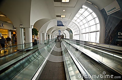 Escalator in modern airport hall Editorial Stock Photo