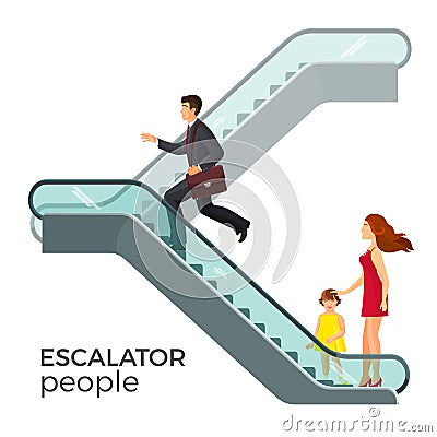 Escalator moving staircase consisting of endlessly circulating steps Vector Illustration
