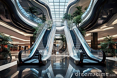 an escalator moving upwards in a modern mall Stock Photo
