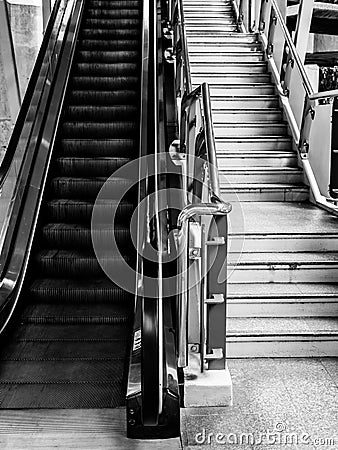 Escalator and Stairs Stock Photo
