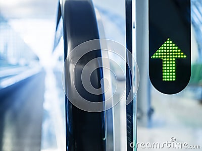 Escalator walkway with Arrow sign symbol Stock Photo