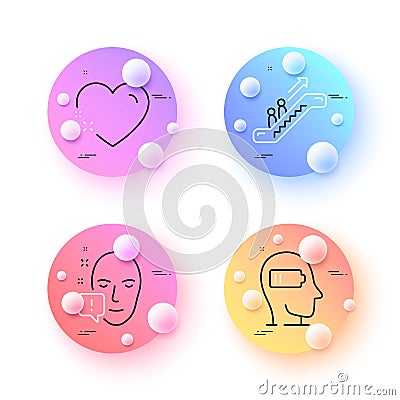Escalator, Weariness and Face attention minimal line icons. For web application, printing. Vector Vector Illustration