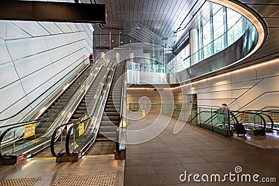 Escalators leading to Wynyard train station in Sydney Central Business District, Australia Editorial Stock Photo