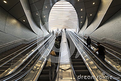 Escalators in the subway in Paris Editorial Stock Photo