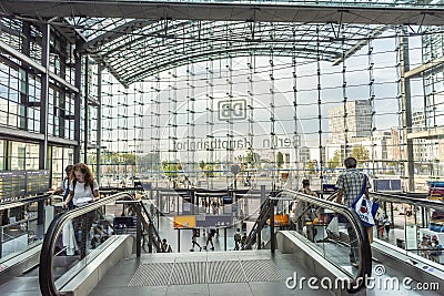 Escalators and travellers Berlin hauptbahnhof Germany Editorial Stock Photo