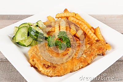 Escalope with french fries Stock Photo