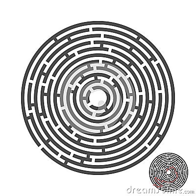 Escape circle labyrinth with entry and exit.vector game maze puzzle with solution.Num.04 Vector Illustration