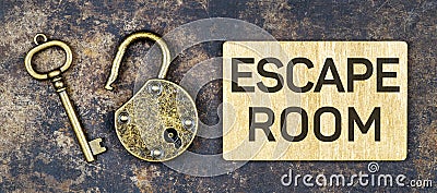 Escape room game concept, old vintage key and padlock Stock Photo