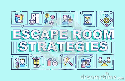 Escape room strategies word concepts turquoise banner Vector Illustration