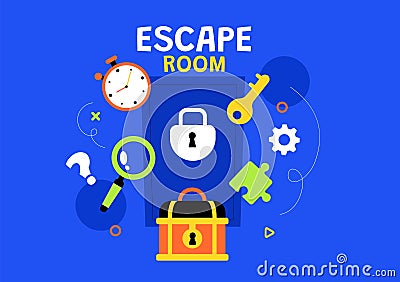 Escape Room Vector Illustration featuring People Solving Puzzles, Searching for Keys, Escaping Traps, and Finding Solution Vector Illustration