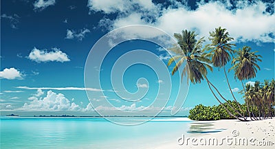 Tropical Beach with palm trees Ultimate Island Getaway Stock Photo