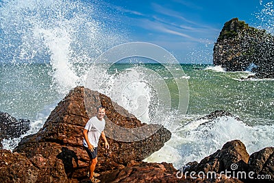 Escaping big wave Stock Photo