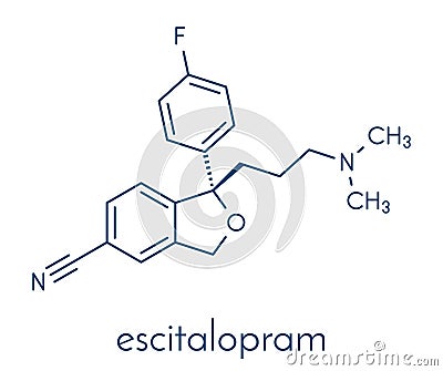 Escitalopram antidepressant drug SSRI class molecule. Skeletal formula. Vector Illustration