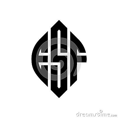 ESF circle letter logo design with circle and ellipse shape. ESF ellipse letters with typographic style. The three initials form a Vector Illustration