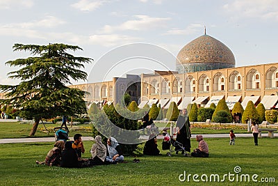 Esfahan, Iran - May 14, 2017: The main attraction of the city of Isfahan is Jameh Mosque. A beautiful mosque with rich blue mosaic Editorial Stock Photo