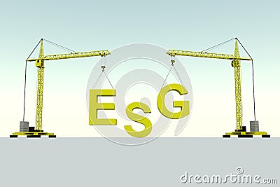 ESG building concept crane white background Cartoon Illustration