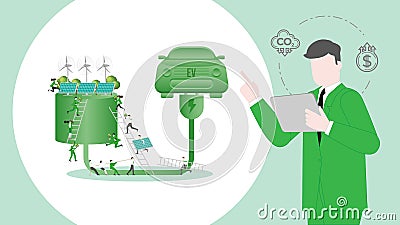 ESG business carbon credit profit calculate in Electric Vehicle. Carbon credit vision from reduce carbon footprint and carbon Vector Illustration