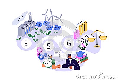 ESG concept. Environmental, social and corporate governance. Sustainable responsible ethical approach and values in Vector Illustration