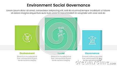 esg environmental social and governance infographic 3 point stage template with square data box right direction concept for slide Stock Photo