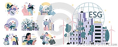 ESG set. Environmental social governance, sustainable global system. Vector Illustration