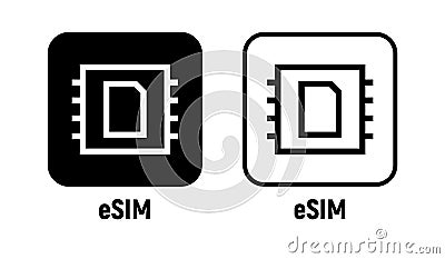 Esim internet operator simcard icon. Embedded simcard chip object smart phone icon 5g vector symbol. Vector Illustration