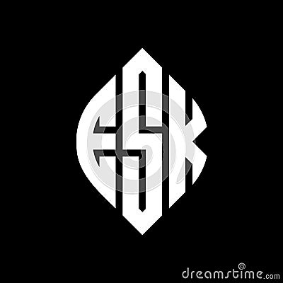 ESK circle letter logo design with circle and ellipse shape. ESK ellipse letters with typographic style. The three initials form a Vector Illustration