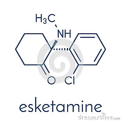 Esketamine antidepressant and anesthetic drug molecule. Skeletal formula. Vector Illustration