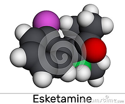 Esketamine molecule. It is the S-enantiomer of ketamine, with analgesic, anesthetic and antidepressant activities.. Molecular Stock Photo