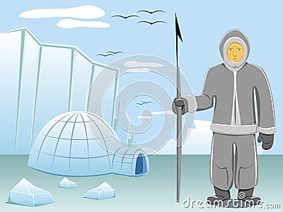 Eskimo and arctic landscape Vector Illustration